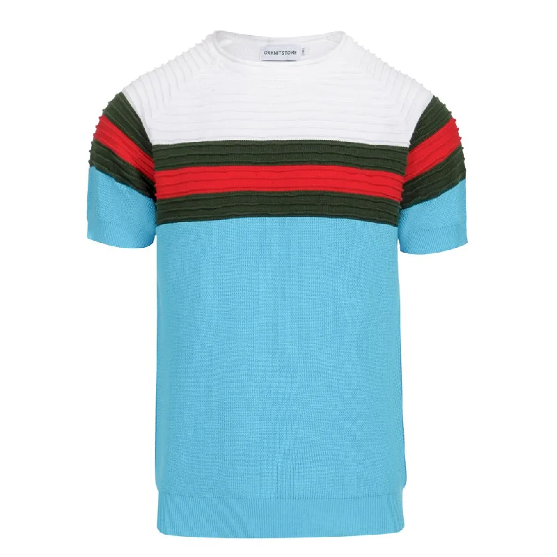 women's tops for those who want to stay updated with the latest fashion trendsMen's blue texture striped knit T-shirt