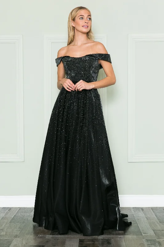 Formal Dress for Summer WeddingsOff Shoulder Rhinestone Gown by Poly USA 8890