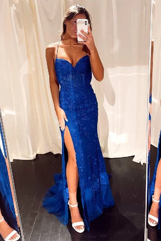 Formal Dress Alterations Near MeRoyal Blue Lace Mermaid Long Formal Dress with Slit