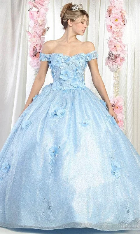 beaded prom dressesMay Queen LK161 - Off Shoulder Floral Prom Ballgown