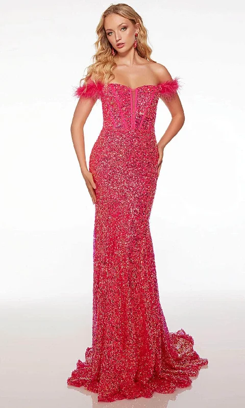 prom dresses with beaded accentsAlyce Paris 61502 - Detachable Feather Sleeve Prom Gown