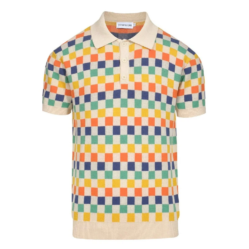 women's tops for those who appreciate subtle and muted tonesMen's vintage multi-colored plaid jacquard polo shirt