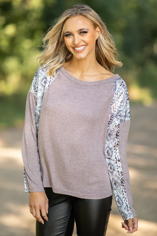 women's tops for those who want to add a touch of sophistication to their casual attireMauve Multicolor Animal Print Sleeve Top