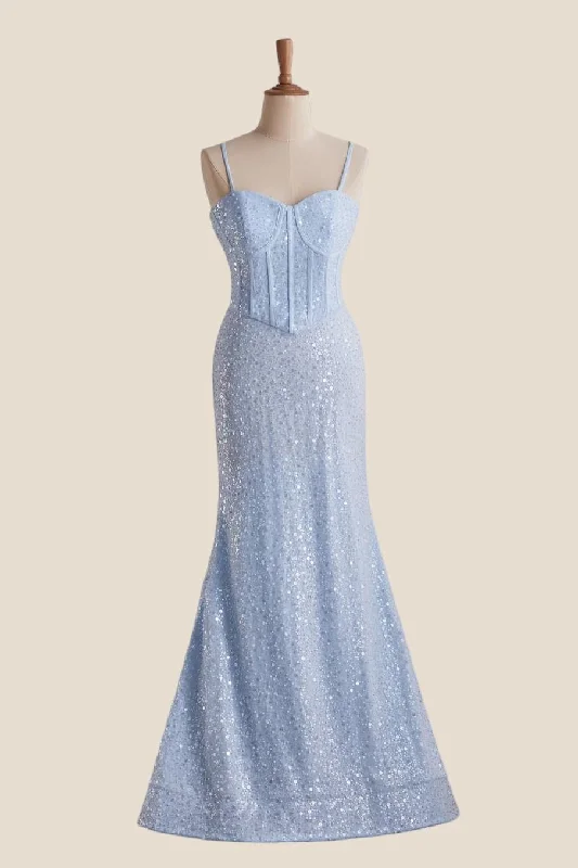 Affordable Formal Dress OptionsLight Blue Sequin Mermaid Long Formal Dress