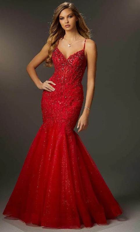 flowy prom dressesMori Lee 48032 - Lace Applique Sleeveless Prom Dress