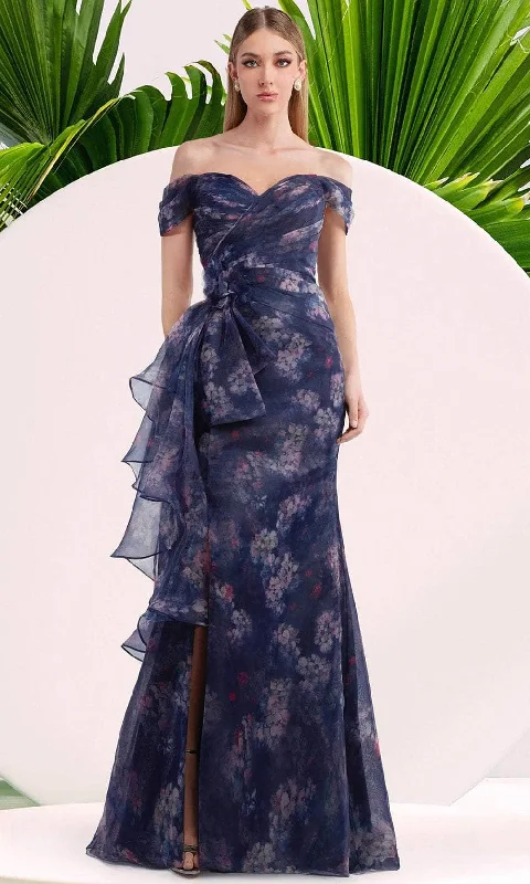 sparkly prom dressesJanique W3017 - Off-Shoulder Floral Print Prom Gown