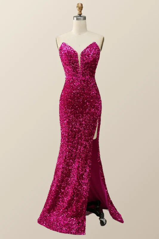 Formal Dress for Formal DinnersStrapless Fuchsia Sequin Mermaid Long Formal Dress