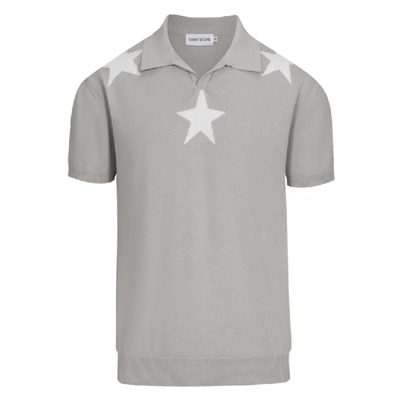 long-sleeved women's topsMen's grey star V-neck knit polo shirt