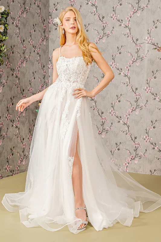 Formal Dress for Formal Day EventsApplique Sleeveless A-line Slit Bridal Gown by GLS Gloria GL3417