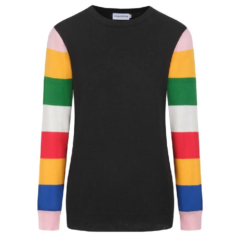 women's tops for gala dinnersWomen's black Knitted T-shirt with multicolor stripe