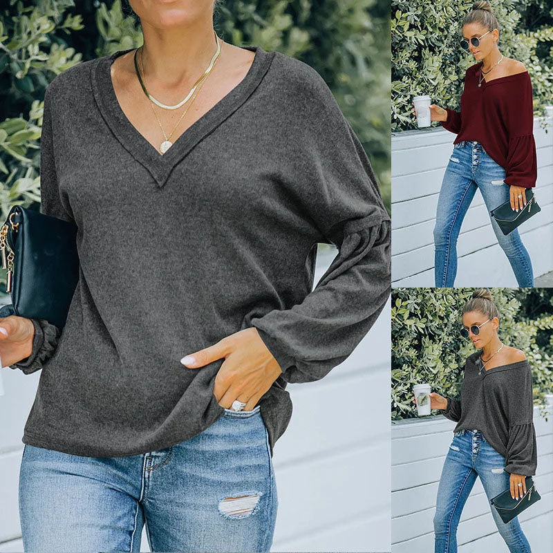 women's tops for those who love bold and vibrant colorsJulia Fashion - V-neck Casual Cozy Shirt