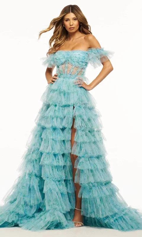 prom dress try-on ideasSherri Hill 56074 - Corset Slit Prom Dress