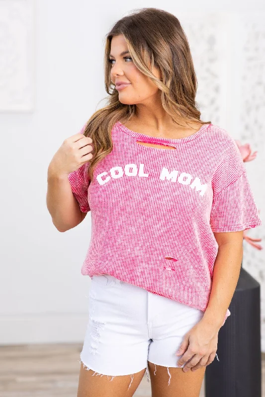 women's tops for those who want to wear versatile pieces that can be dressed up or downHot Pink Washed Cool Mom Graphic Top