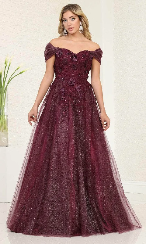 dark prom dressesMay Queen RQ8109 - Floral Appliqued Sweetheart Prom Gown