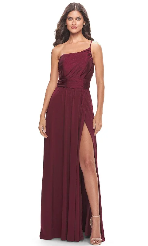 prom dresses with detachable sleevesLa Femme 31170 - One Shoulder Classic Prom Dress with Slit