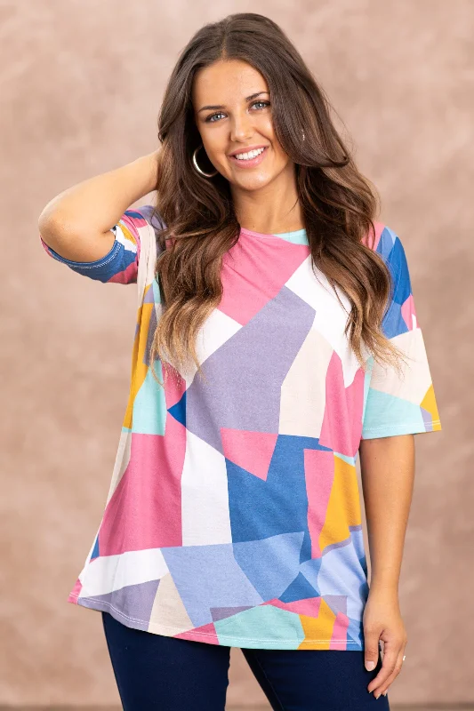 women's tops for bridal showers and baby showersDark Blush and Blue Multicolor Abstract Top