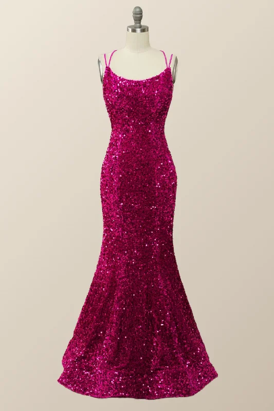 Formal Dress for GraduationsSparkle Fuchsia Sequin Mermaid Long Formal Dress