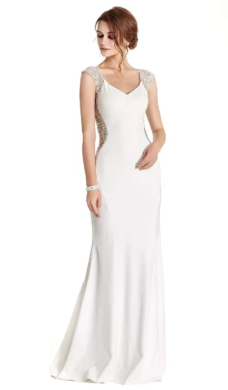 sequined prom dressesAspeed Design - Embellished Cap Sleeve Prom Dress