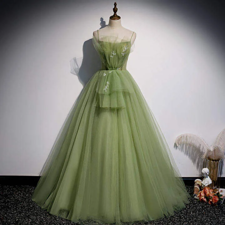 Formal Dress for ConcertsSpaghetti Straps Olive Green Tulle Ball Gown M882