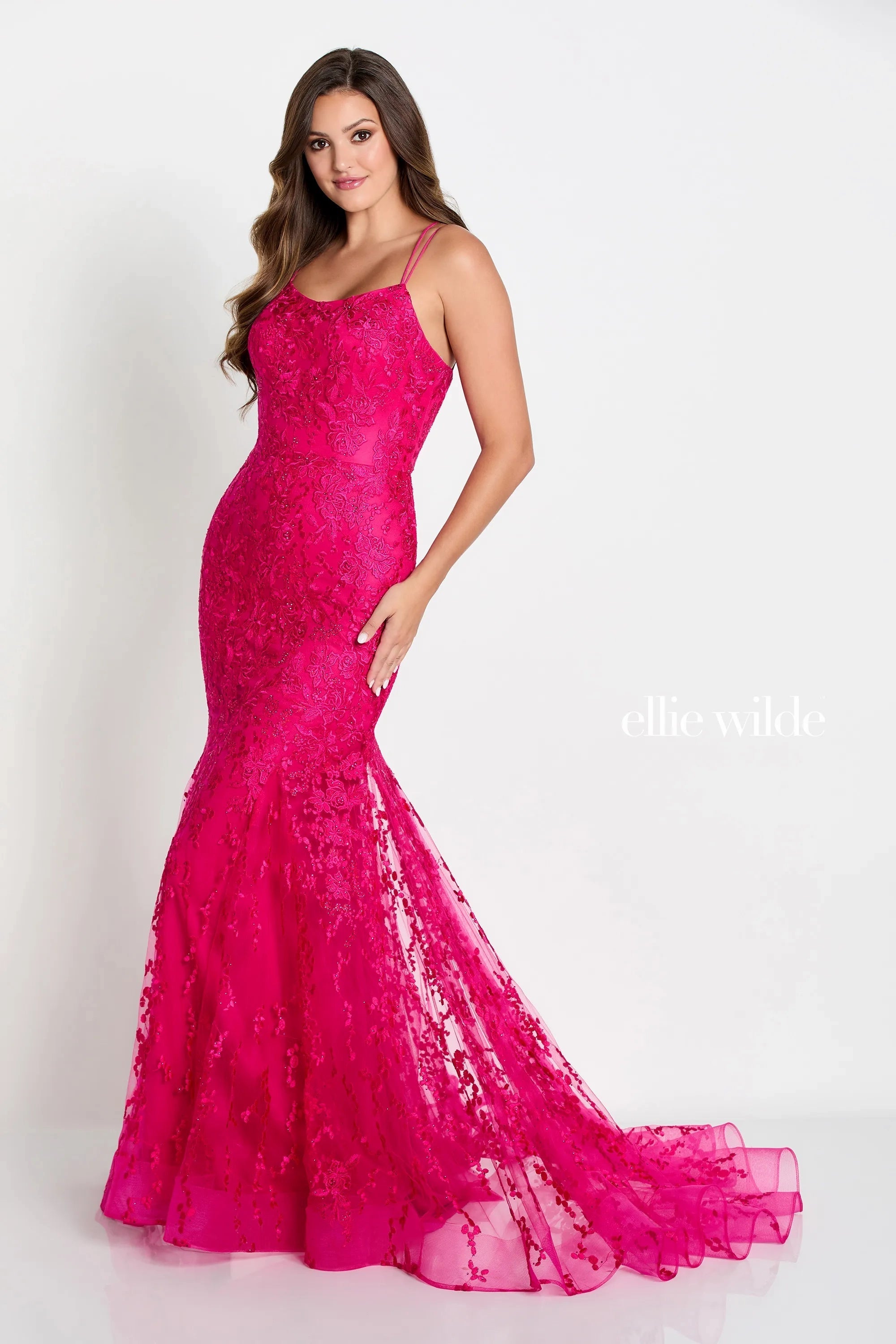 prom dresses with sheer overlaysEllie Wilde EW122032 - Scoop Embroidered Prom Gown