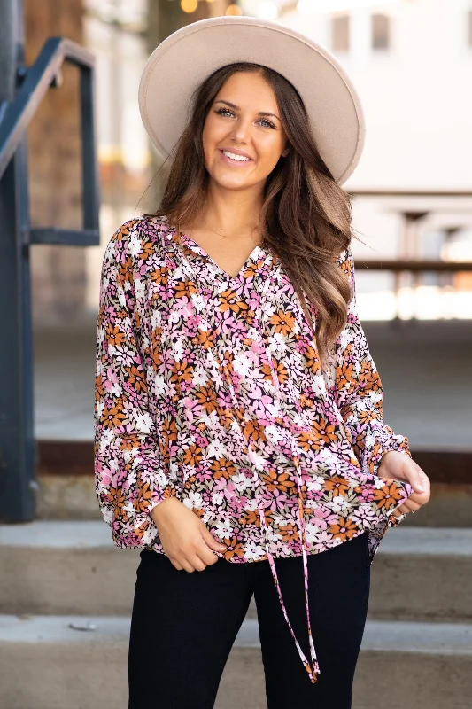 women's tops for those who want to make a bold fashion statement with their choice of topsBurnt Orange Multicolor Floral Print Top