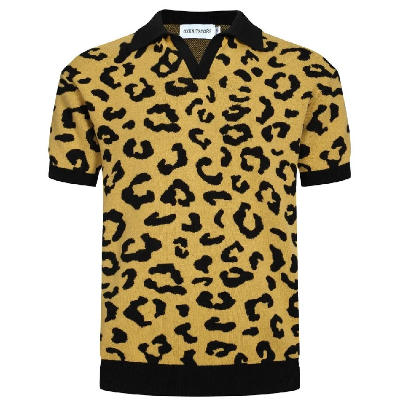 women's tops for those who want to stay on top of the latest fashion trends and wear pieces that are both stylish and on-trendMen's Yellow Polo Shirt With Black Leopard