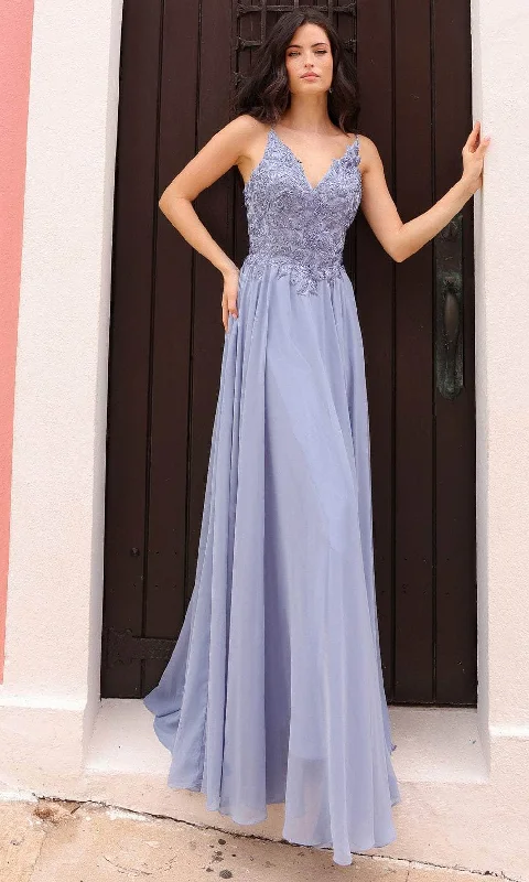 cap sleeve prom dressesNox Anabel C1462 - Floral Embroidered V-Neck Prom Dress