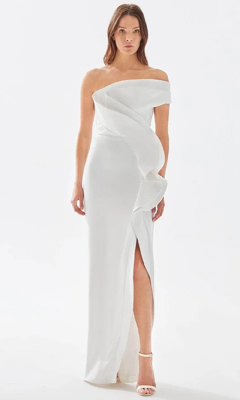 prom dresses for curve-hugging figuresTarik Ediz 52029 - Asymmetrical Ruffled Prom Dress