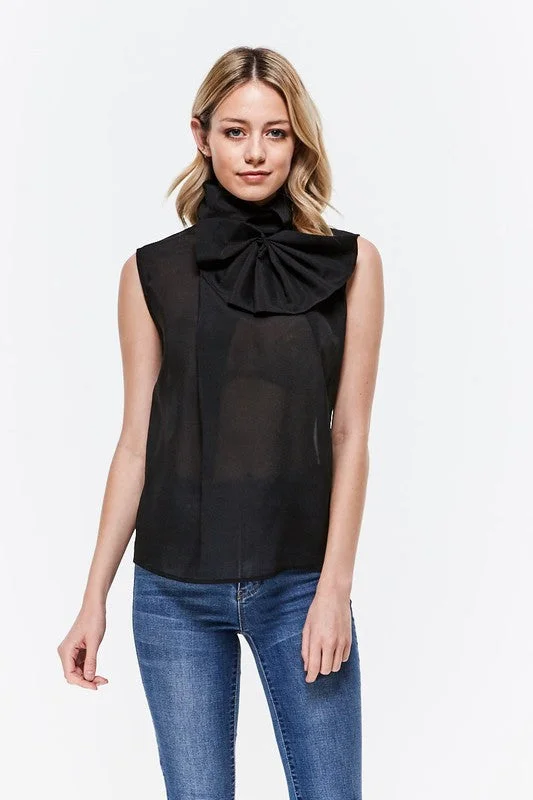 trendy women's topsTurtle Neck Top W/ Bow Detail