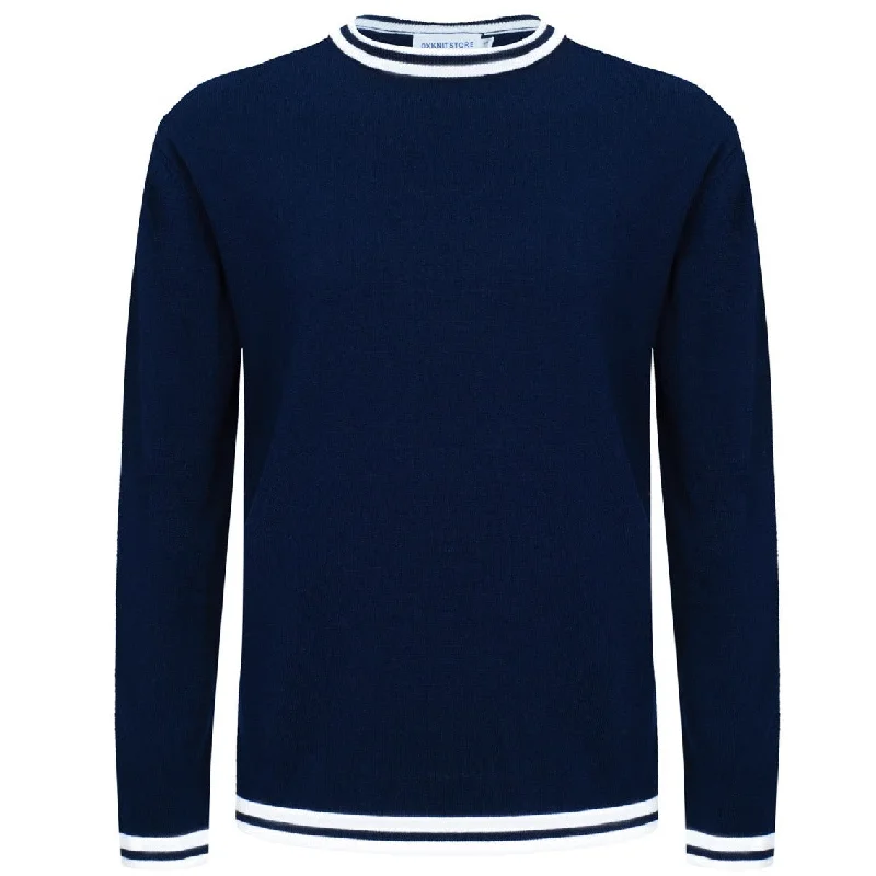 women's tops with built-in brasMen's Navy Blue Knitted Long Sleeve Solid T-Shirt