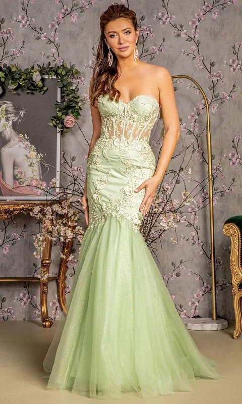 halter neck prom dressesGLS by Gloria GL3211 - Embroidered Strapless Prom Gown