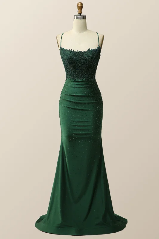 Formal Dress for Outdoor WeddingsDark Green Mermaid Appliques Long Formal Dress