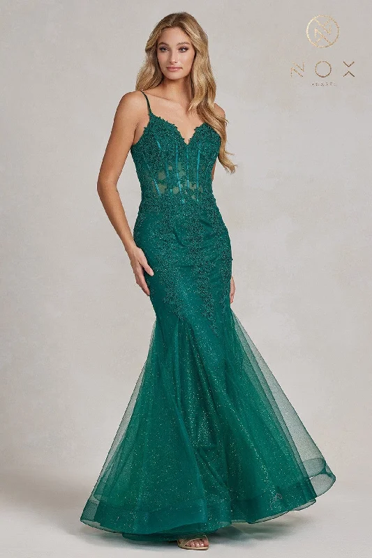 Formal Dress Trends 2023Applique V-Neck Mermaid Gown by Nox Anabel P1170