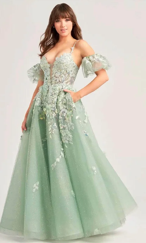 two-piece prom dressesEllie Wilde EW35205 - Lace Applique Embellished Corset Bodice Prom Gown