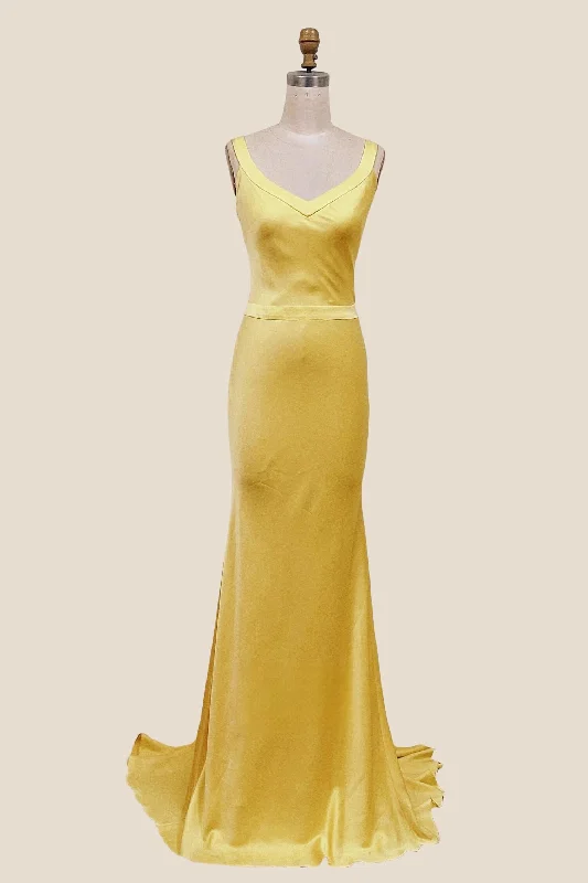 Formal Dress for Black-Tie Optional EventsStraps Yellow Mermaid Long Formal Dress