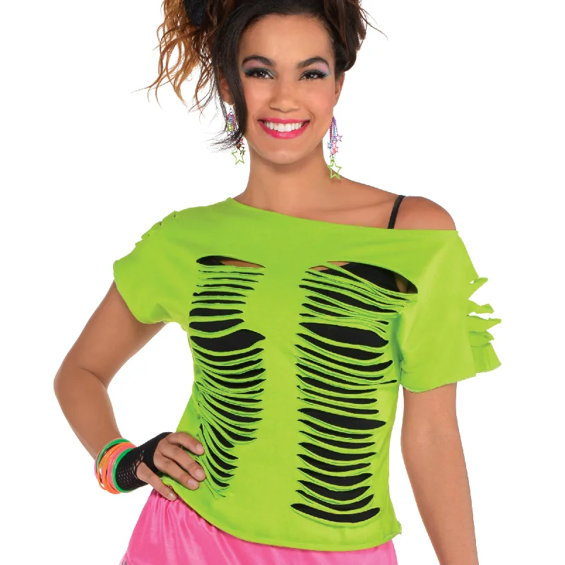 women's tops with sequin embellishmentsNeon green ripped t-shirt for women