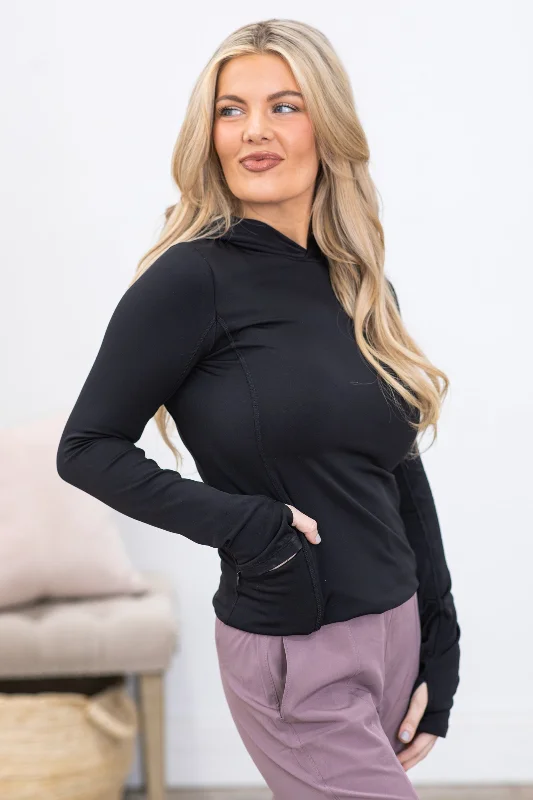 women's tops for those who want to create outfits that are both trendy and timelessBlack Brushed Hooded Active Top