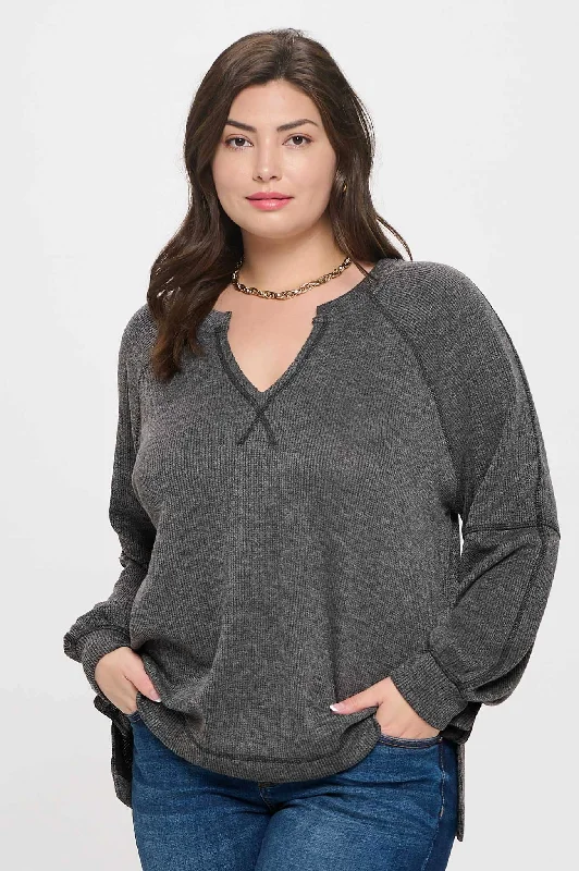 women's tops with bell sleevesCurvy Extended Sleeve Knit Top