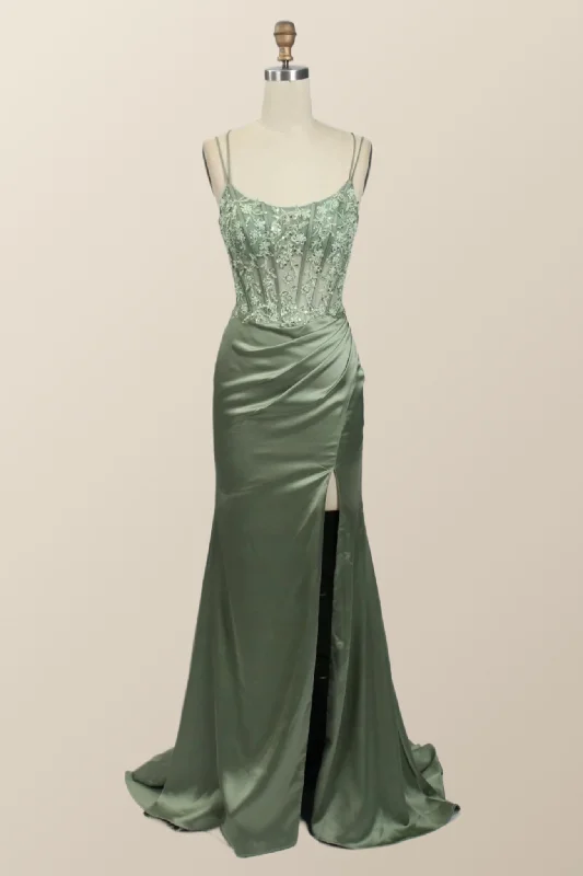 Formal Dress for Indoor WeddingsSage Green Lace Appliques Mermaid Long Formal Dress