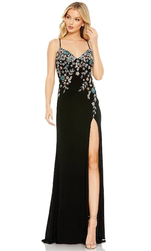 off-shoulder prom dressesMac Duggal 42006 - V-Neck Beaded Floral Prom Gown