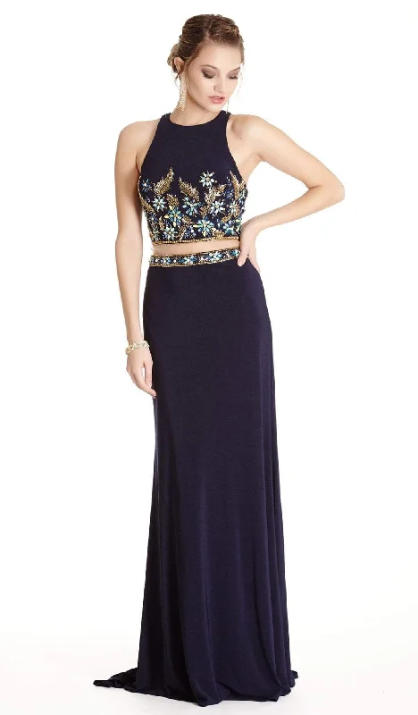 halter neck prom dressesAspeed Design - Two Piece Embroidered Halter Sheath Prom Dress