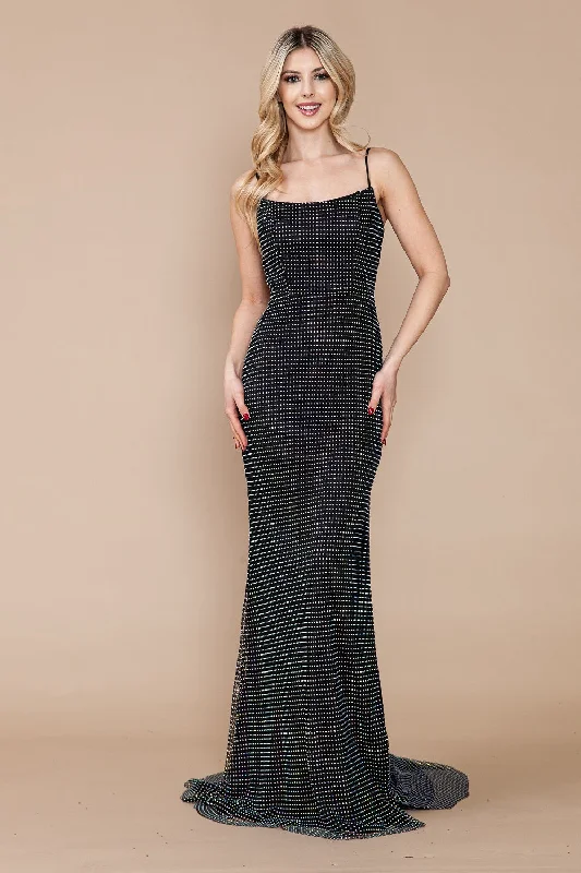 Formal Dress for Literary AwardsFitted Rhinestone Beaded Sleeveless Slit Gown by Poly USA 9284