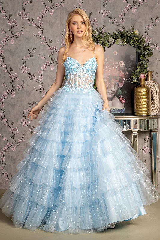 Formal Dress for Large WeddingsGlitter Sleeveless Tiered Ruffled Gown by GLS Gloria GL3464