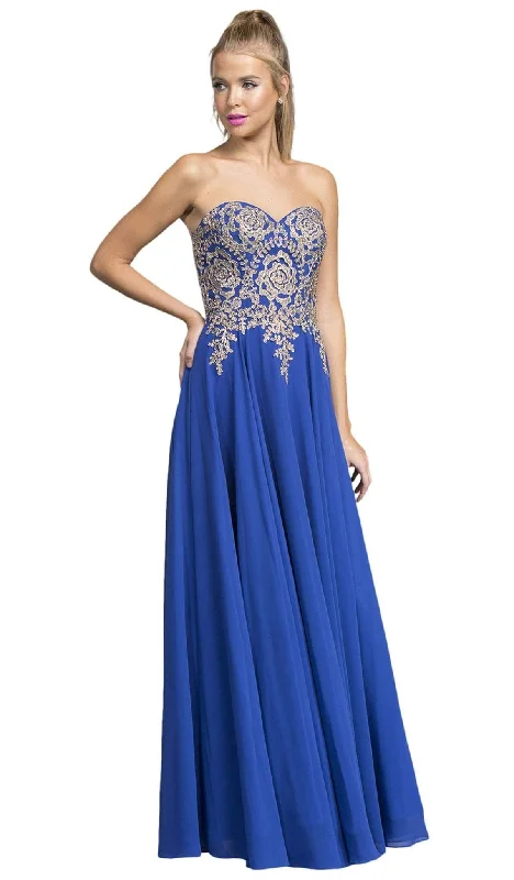 off-shoulder prom dressesAspeed Design - Strapless Applique Sweetheart Prom Dress