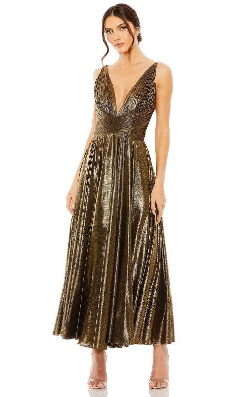 custom prom dressesIeena Duggal 30761 - Metallic Plunging V-Neck Prom Gown