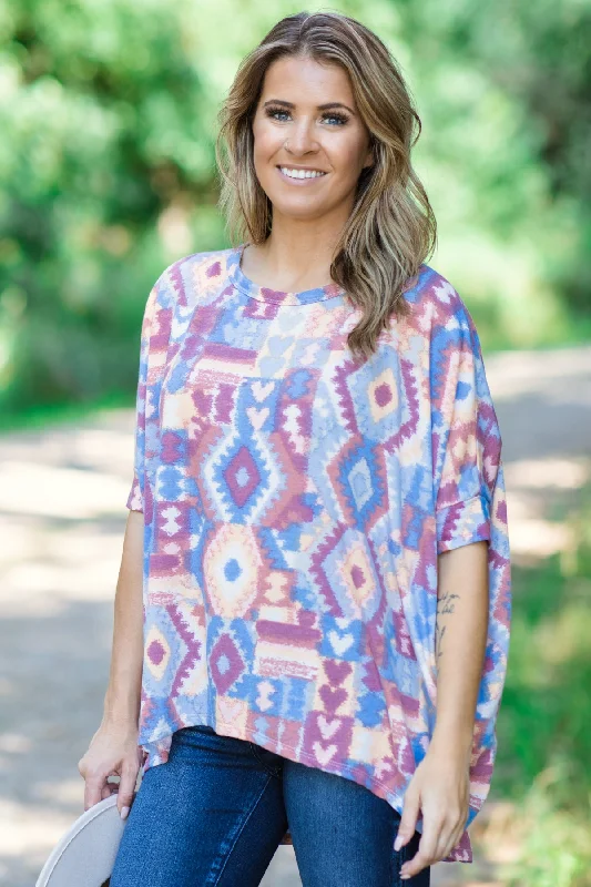 women's tops for those who want to wear pieces that are both functional and fashionableDusty Rose and Peach Aztec Print Top