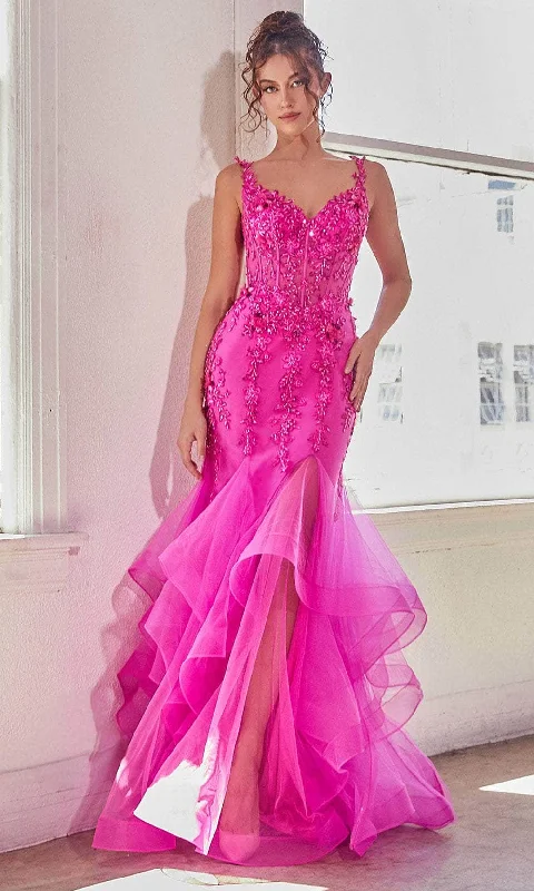 prom dress color trendsLadivine CD331 - 3D Floral Embellishments Sleeveless Prom Gown