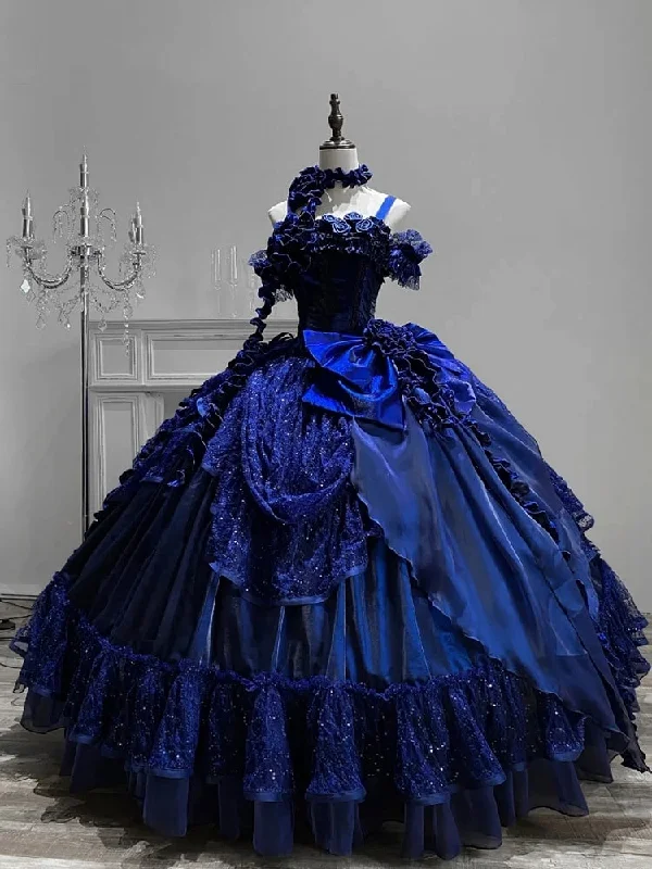 Formal Dress for Civil CeremoniesRoyal Blue Gothic Straps Quinceanera Dress Birthday Ball Gown, D38