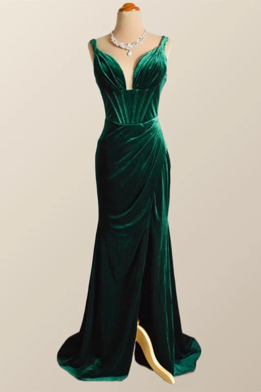 Formal Dress for Religious CeremoniesGreen Velvet Mermaid Long Formal Dress with Slit