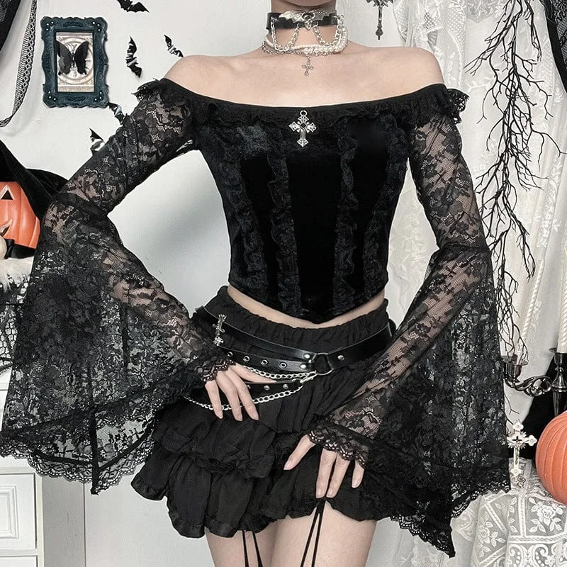 women's tops for those who value both quality and affordabilityWomen's Gothic Lace Off Shoulder Long Sleeved Shirt